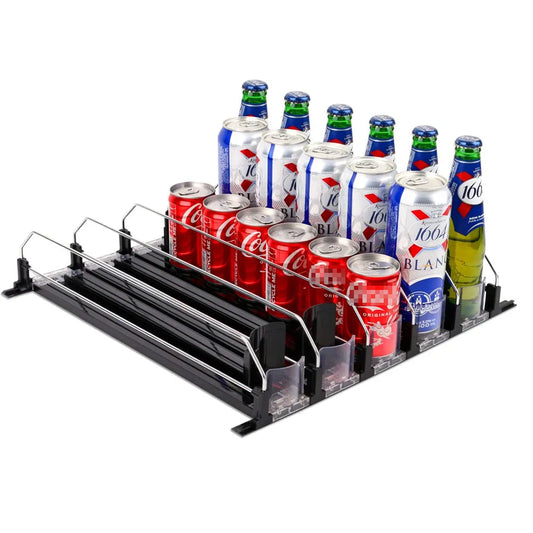 Canned Beverage Push Rack Drink Organizer Dispenser Spring Push Adjustable Storage Shelf E-shaped Glide Kitchen Fridge