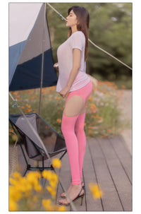 Hollow Out Buckle Shaper Oil Shiny Leggings Garter Belt Pencil Pants