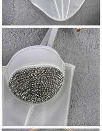 Rhinestone Mesh Denim Bustier Corset Crop Top Push-Up Party Bralette