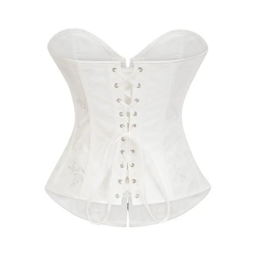 Victorian Floral Jacquard Overbust Corset Front Busk Lace-Up Bustier Top
