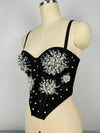 Pearl & Sequin Embroidered Floral Bustier Corset Top Asymmetric Camisole Bralette