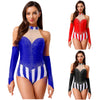 Circus Ringmaster Rhinestone Striped Leotard & Fingerless Gloves Costume Set