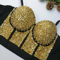 Gold Beaded Sequin Embroidery Bustier Corset Crop Top Party Bralette