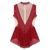 Rhinestone Mock Neck Mesh Tassel Leotard