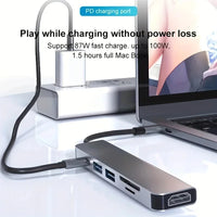 6 in 1 USB C Hub Multiport Adapter 6-in-1 with 4K@30Hz HDTV 100W Power Delivery USB 3.0 Data TF/SD Card Reader Laptop Hub Dock