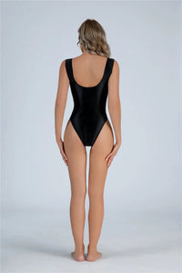 Backless High-Cut Oil Glossy Sheer Bodysuit & Matching Stockings Set