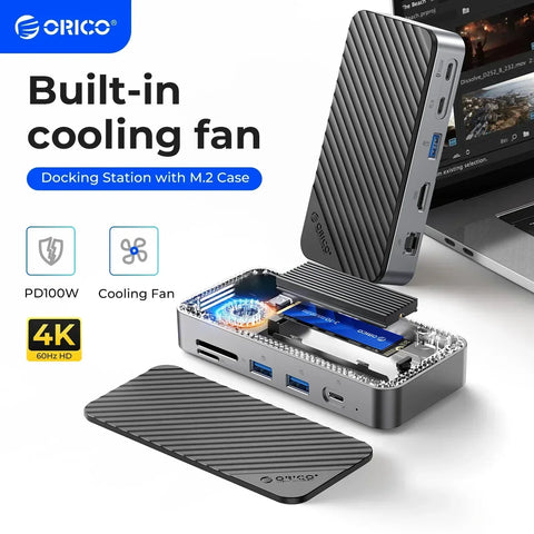 ORICO Type C HUB з вентилятором охолодження M.2 NVMe SATA SSD Корпус Зовнішній 10 Гбіт/с 4K 60 Гц HDMI-Com RJ45 SD/TF USB Док-станція