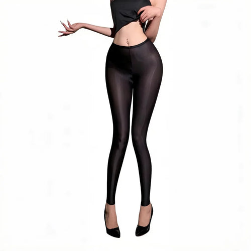 Women's Oil Glossy Sheer High-Stretch Pencil Pants Satin Smooth Leggings