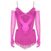 Sparkly Rhinestone & Tassel Fringe Dance Leotard with Gloves Two-Piece Stage Costume