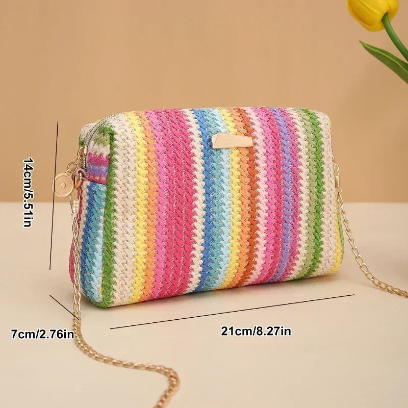 Rattan Knitting Women Straw Bag Beach Summer Chain Small Purse and Handbag Female Shoulder Crossbody Bags Travel Design Flap Bag