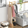 Heavy Duty Bamboo Coat Stand Freestanding Corner Clothes Rack with Hook and Shelves