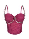 Pearl & Rhinestone Embroidered Bustier Corset Crop Top High Street Bralette