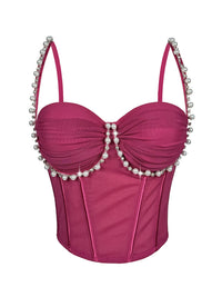 Pearl & Rhinestone Embroidered Bustier Corset Crop Top High Street Bralette