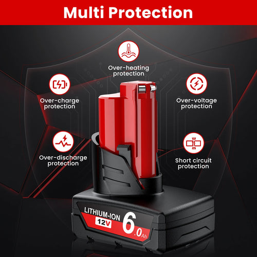 For Milwaukee 12V Tool Battery For Milwaukee M12 6000mAh Lithium Battery Impact Wrench Drill Power Tools Battery