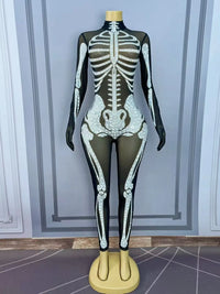 Rhinestone Skeleton Monster Cosplay Jumpsuit & Halloween Stage Dance Romper
