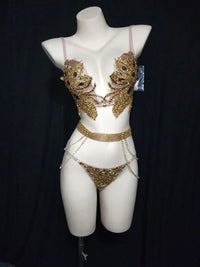 Sparkly Crystal Rhinestone Diamond Bra & Bikini Set Stage Costume