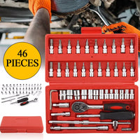 46pcs Metric Flexible Head Ratcheting Wrench Combination Wrench Set 1/4" Drive Hex Bit Socket Set Mechanic Tool Car Repair Tool