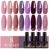 MEET ACROSS 8Pcs/Set Sparkly Rose Red Purple Gel Nail Polish Glitter Semi Permanent Nail Art Gel Vernis For Nails Manicure Kits