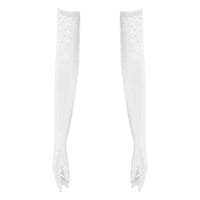 Rhinestone Latin Dance Dress, Mesh Tiered Tassel Bodysuit & Long Gloves Set