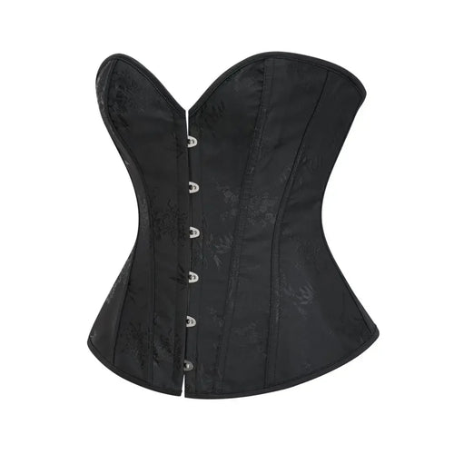 Victorian Floral Jacquard Overbust Corset Front Busk Lace-Up Bustier Top