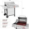 5 burners Propane gas grill with burner and side burner, stainless steel grill 632 square feet. 64,000 btu, silver