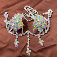 Sparkly Samba Carnival Stone Wire Bra Hand-Beaded Stage Costume Top