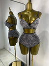 Rhinestone Bustier, High-Waist Mini Shorts & Cropped Jacket 3-Piece Performance Costume Set