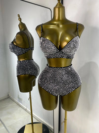 Rhinestone Bustier, High-Waist Mini Shorts & Cropped Jacket 3-Piece Performance Costume Set