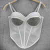 Rhinestone Mesh Denim Bustier Corset Crop Top Push-Up Party Bralette