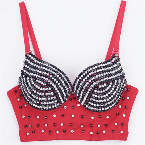 Rhinestone Beaded Bustier Corset Crop Top High Fashion Evening Party Bralette