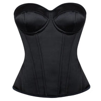Overbust Corset Bustier Top Built-In Bra Cup Lace-Up Waist Cincher