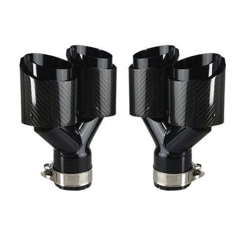 1 Pcs Universal Car Carbon Fibre Tail Throat Silencer Length Black Y-Shaped Double Out Twill Glossy Exhaust Muffler Tip
