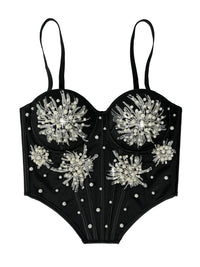 Pearl & Sequin Embroidered Floral Bustier Corset Top Asymmetric Camisole Bralette