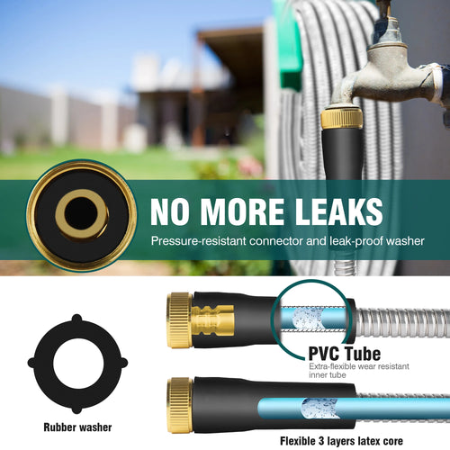 100/50/25FT Stainless Steel Garden Water Hose Mutifunctional Household Car Washing Yard Water Sprayer Pipe Tube Nozzle Sprinkle