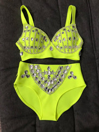 Rhinestone Bikini Bra & High-Waist Shorts 2-Piece Performance Costume Set