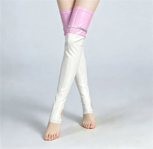PU Faux Leather Patchwork Thigh-High Open-Foot Boot Stockings