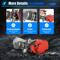 49CC 50CC 2-Stroke Pull Start Engine Motor for Mini Dirt Bike Pocket Bike ATV Scooters 2-Stroke 49CC Gasoline Engine Motor Alumi