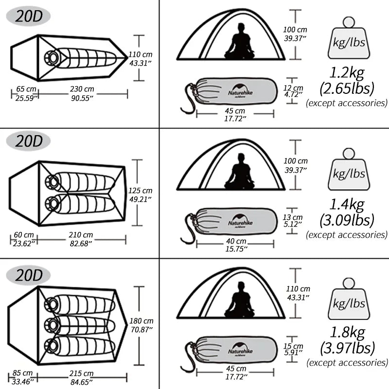 Naturehike Cloud Up 2 Tent Ultralight 20D 210T Outdoor Camping Hiking Cycling Travel Tents With Footprint