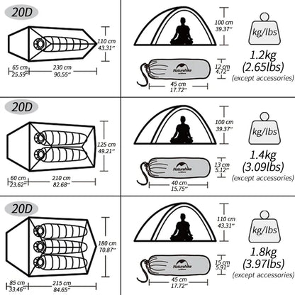 Naturehike Cloud Up 2 Tent Ultralight 20D 210T Outdoor Camping Hiking Cycling Travel Tents With Footprint