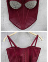 Rhinestone Mesh Denim Bustier Corset Crop Top Push-Up Party Bralette
