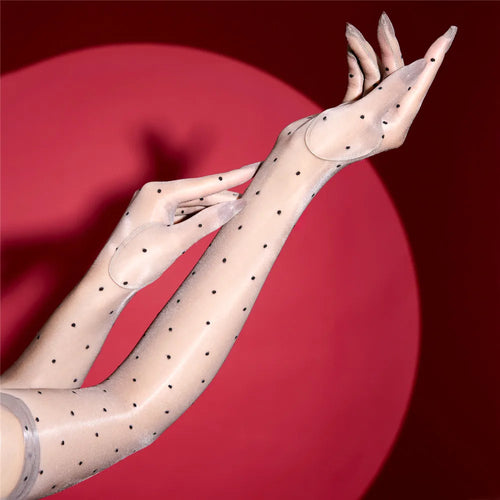Ultra-Thin 1D Dot Oil Shiny Opera Length Gloves Sheer Glossy Performance Gloves