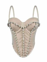 Pearl Embroidered Bustier Corset Crop Top High Street Evening Bralette