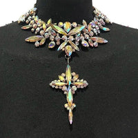 Rhinestone Cross Pendant Earring & Necklace Set