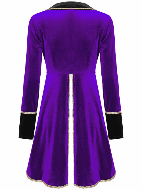 Velvet Circus Ringmaster Gold-Trimmed Swallow-Tail Blazer Coat