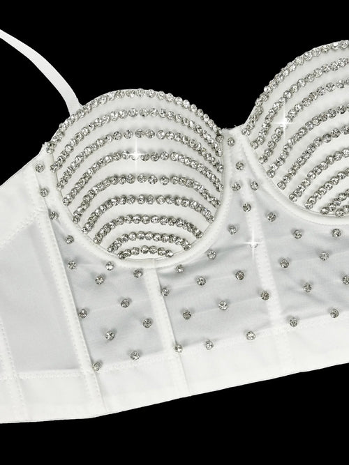 The Stardust Prism Siren – Embroidered Diamond Bustier Corset Crop Top