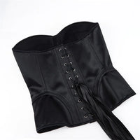 Overbust Corset Bustier Top Built-In Bra Cup Lace-Up Waist Cincher