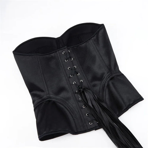 Overbust Corset Bustier Top Built-In Bra Cup Lace-Up Waist Cincher