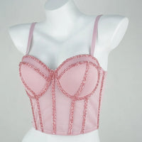Pearl Beaded Bustier Corset Crop Top Push-Up Evening Party Camisole