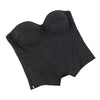 Black Striped Overbust Corset Top Zipper Front Lace-Up Bustier Body Shaper