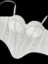 Pearl Embroidered Bustier Corset Crop Top High Street Evening Bralette